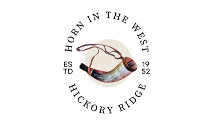 Logo with a powder horn, text reads Horn in the West, Hickory Ridge, Est 1952, Wahoo’s Adventures.